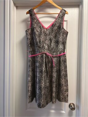 Taylor Woman’s Black & Gray Snake-Print Dress with Pink Trim